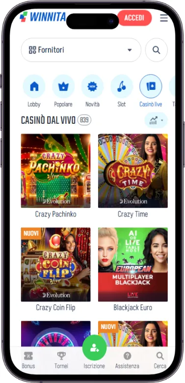 Winnita su mobile e app